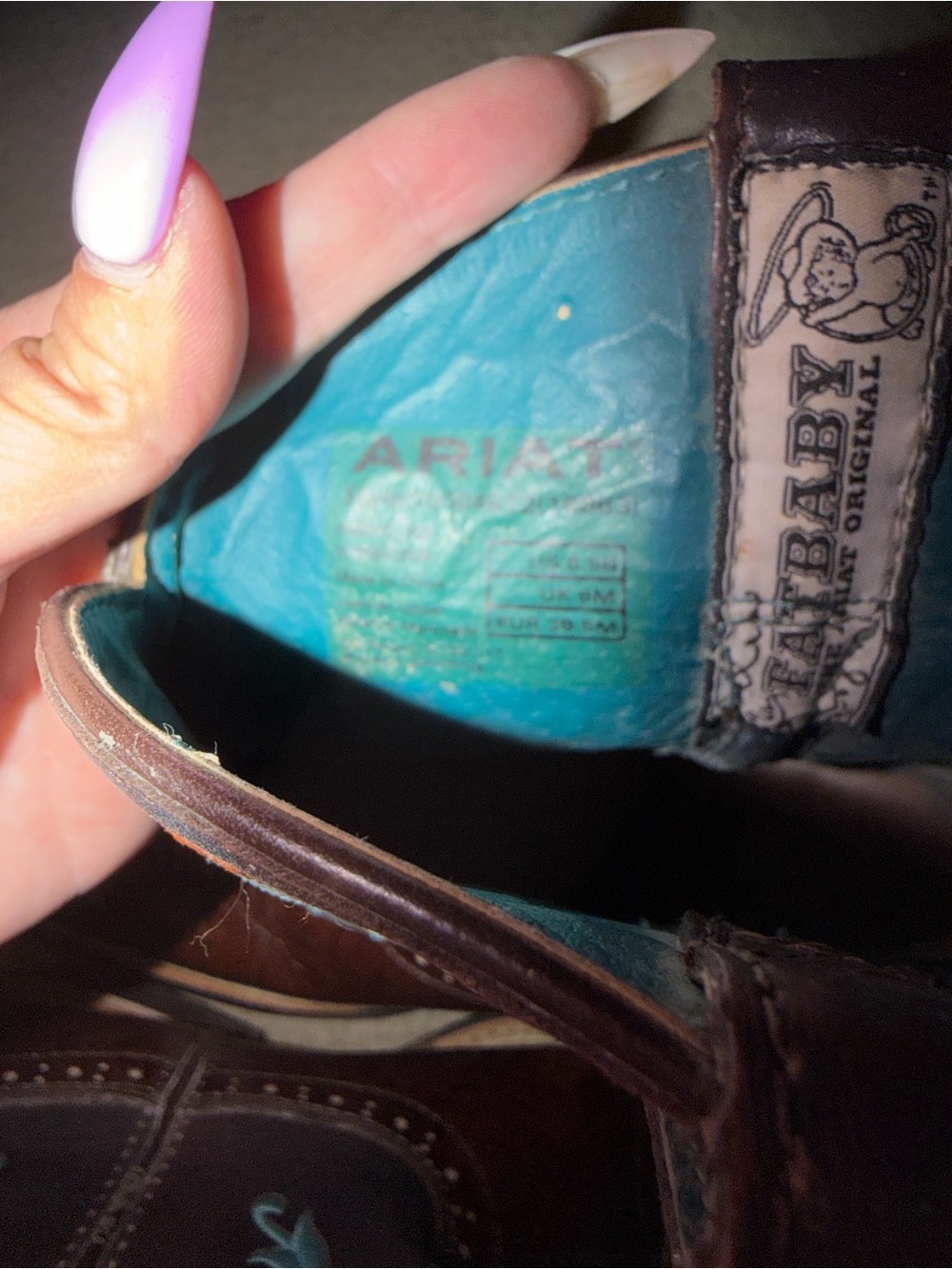 Ariat Dark Brown Western Boots with Turquoise & Gold Embroidery - Picture 3 of 4